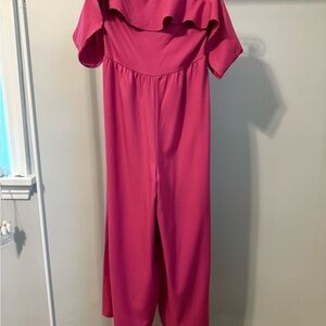 Nasty Gal Collective Vibrant Pink Off-Shoulder Jumpsuit, size 6